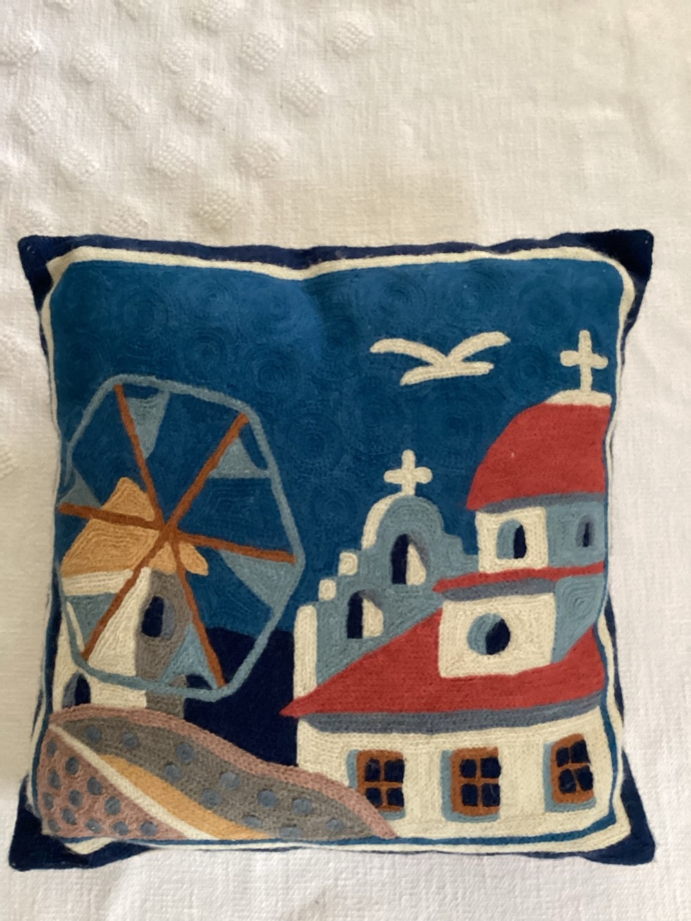Greek Original Needlepoint Embroidery Cross Stitch Pillow 16"x15"